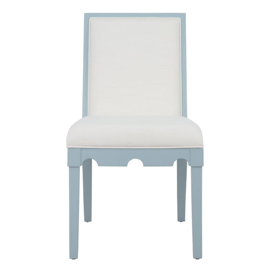 Worlds Away - Square Back Dining Chair With Decorative Apron In Matte Light Blue Lacquer With Performance White Linen Upholstery - LANISTER LB view 2