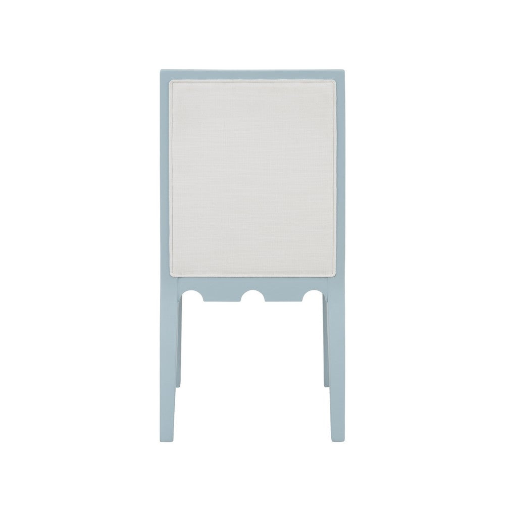 Worlds Away - Square Back Dining Chair With Decorative Apron In Matte Light Blue Lacquer With Performance White Linen Upholstery - LANISTER LB view 4
