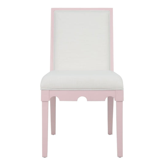 Worlds Away - Square Back Dining Chair With Decorative Apron In Matte Pink Lacquer With Performance White Linen Upholstery - LANISTER PI view 2