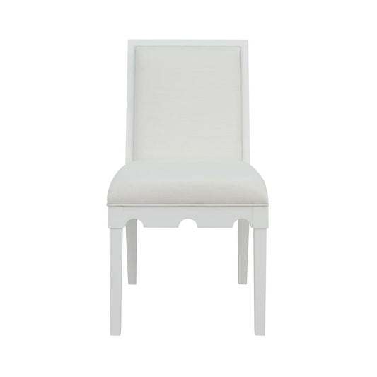 Worlds Away - Square Back Dining Chair With Decorative Apron In Matte White Lacquer With Performance White Linen Upholstery - LANISTER WH view 2