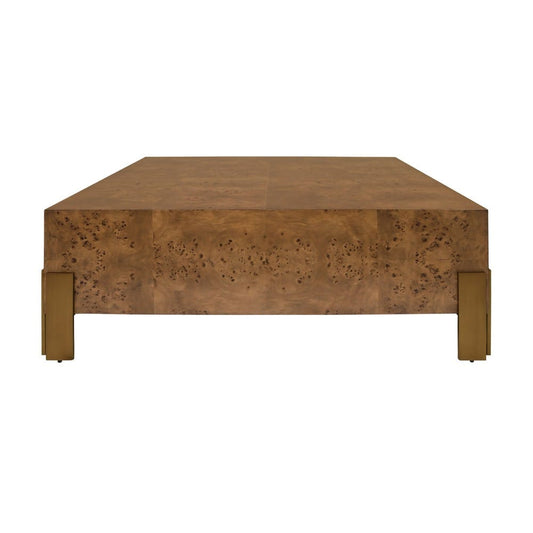 Worlds Away - Square Chunk Coffee Table With Antique Brass Leg Brackets In Dark Burl Wood - ENID DBW view 2