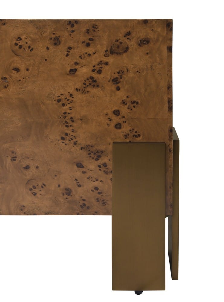 Worlds Away - Square Chunk Coffee Table With Antique Brass Leg Brackets In Dark Burl Wood - ENID DBW view 4