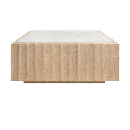 Worlds Away - Square Coffee Table With Fluted Detail In Cerused Oak With White Carrara Marble Top - GRANGER CO view 2