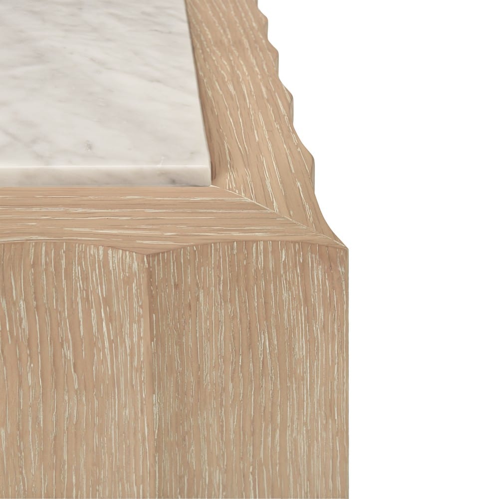 Worlds Away - Square Coffee Table With Fluted Detail In Cerused Oak With White Carrara Marble Top - GRANGER CO view 3