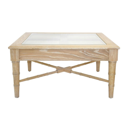 Worlds Away - Square Coffee Table With Inset Cane Top And Faux Bamboo Legs In Cerused Oak - NOREEN CO view 2
