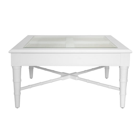 Worlds Away - Square Coffee Table With Inset Cane Top And Faux Bamboo Legs In Matte White Lacquer - NOREEN WH view 2