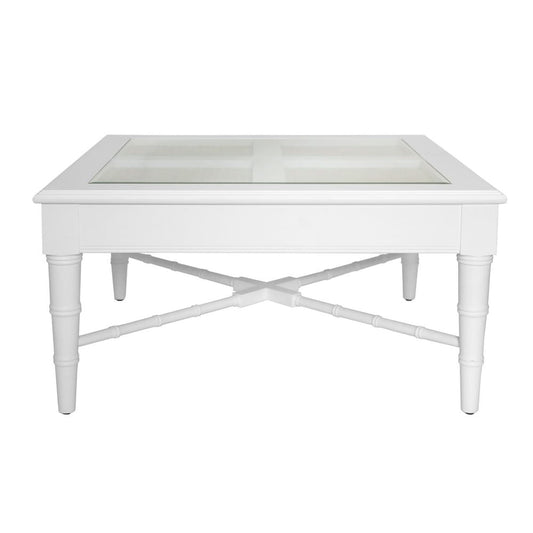 Worlds Away - Square Coffee Table With Inset Cane Top And Faux Bamboo Legs In Matte White Lacquer - NOREEN WH view 2