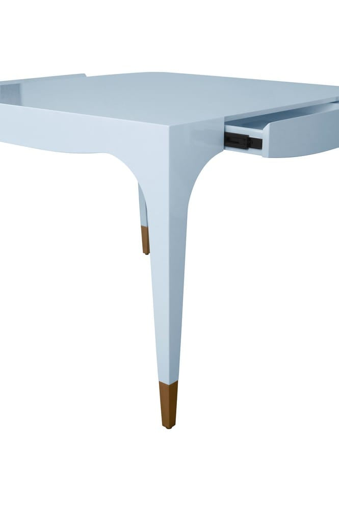 Worlds Away - Square Tapered Leg, Two Drawer Game Table With Antique Brass Foot Caps In Light Blue Lacquer - LACEY LB view 7