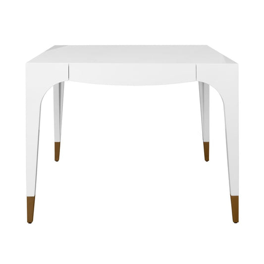 Worlds Away - Square Tapered Leg Two Drawer Game Table With Antique Brass Foot Caps In White Lacquer - LACEY WH view 2