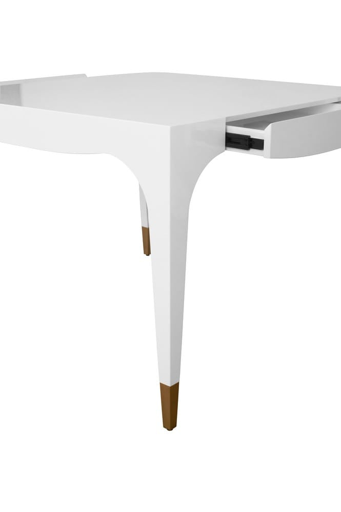 Worlds Away - Square Tapered Leg Two Drawer Game Table With Antique Brass Foot Caps In White Lacquer - LACEY WH view 7