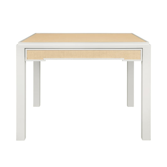 Worlds Away - Square Two Drawer Game Table In Matte White Lacquer Frame And Inset Natural Grasscloth - ROBIN NAT view 2