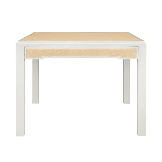 Worlds Away - Square Two Drawer Game Table In Matte White Lacquer Frame And Inset Natural Grasscloth - ROBIN NAT view 2