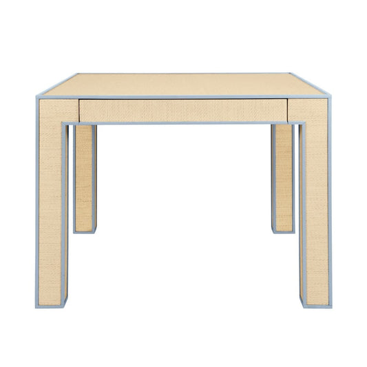 Worlds Away - Square Two Drawer Game Table With Matte Light Blue Lacquer Edging And Inset Natural Grasscloth - COLLINS LB view 2