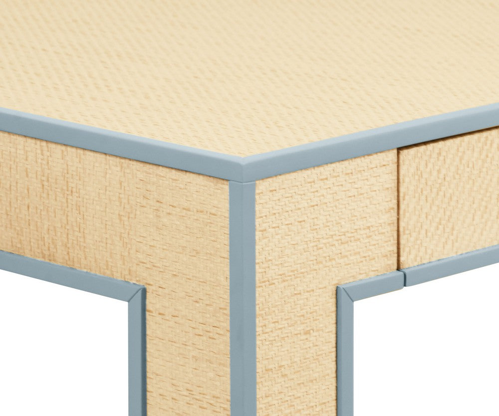 Worlds Away - Square Two Drawer Game Table With Matte Light Blue Lacquer Edging And Inset Natural Grasscloth - COLLINS LB view 4