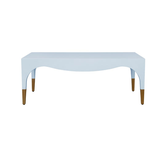 Worlds Away - Tapered Leg Coffee Table With Antique Brass Foot Caps In Light Blue Lacquer - MEDINA LB view 2