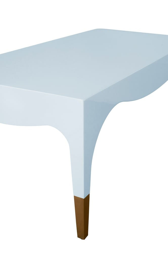 Worlds Away - Tapered Leg Coffee Table With Antique Brass Foot Caps In Light Blue Lacquer - MEDINA LB view 5