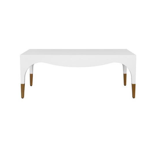 Worlds Away - Tapered Leg Coffee Table With Antique Brass Foot Caps In White Lacquer - MEDINA WH view 2