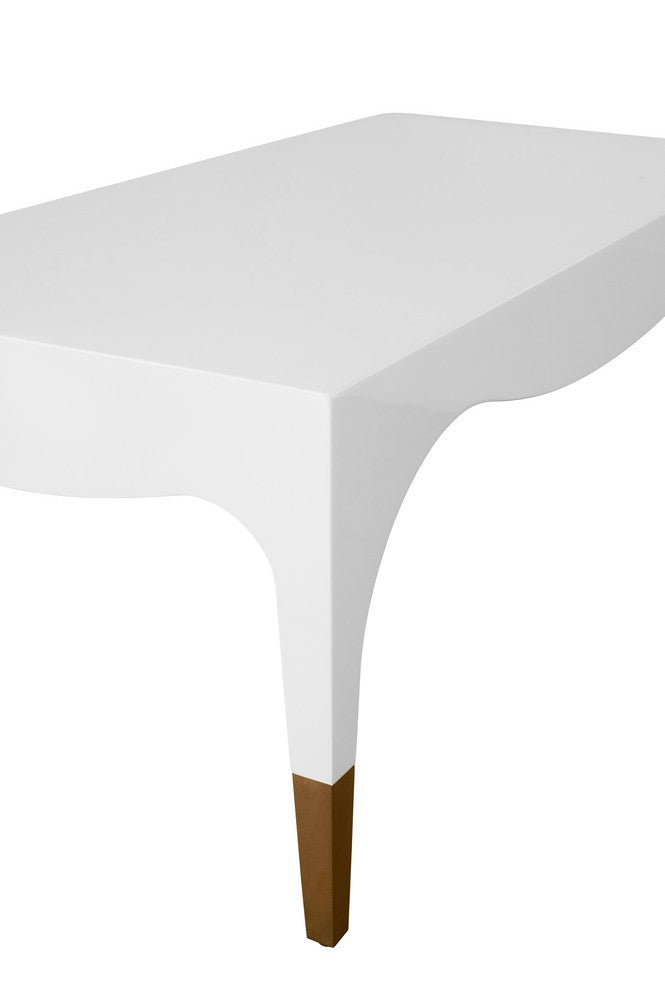 Worlds Away - Tapered Leg Coffee Table With Antique Brass Foot Caps In White Lacquer - MEDINA WH view 5