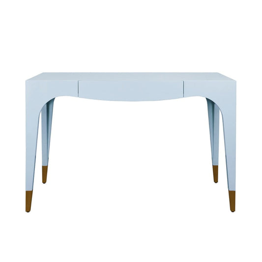 Worlds Away - Tapered Leg, One Drawer Desk With Antique Brass Foot Caps In Light Blue Lacquer - MANDI LB view 2