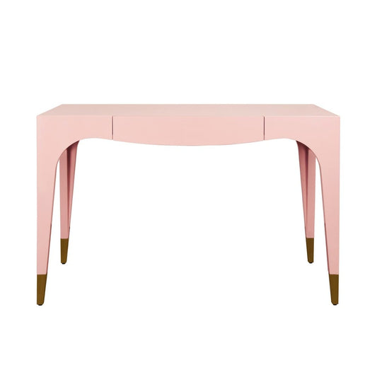 Worlds Away - Tapered Leg, One Drawer Desk With Antique Brass Foot Caps In Pink Lacquer - MANDI PI view 2