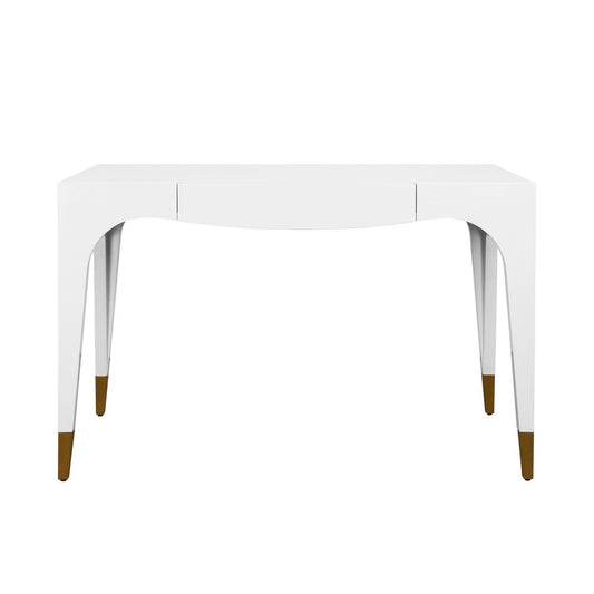 Worlds Away - Tapered Leg, One Drawer Desk With Antique Brass Foot Caps In White Lacquer - MANDI WH view 2