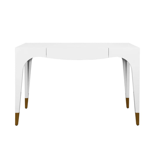 Worlds Away - Tapered Leg, One Drawer Desk With Antique Brass Foot Caps In White Lacquer - MANDI WH view 2