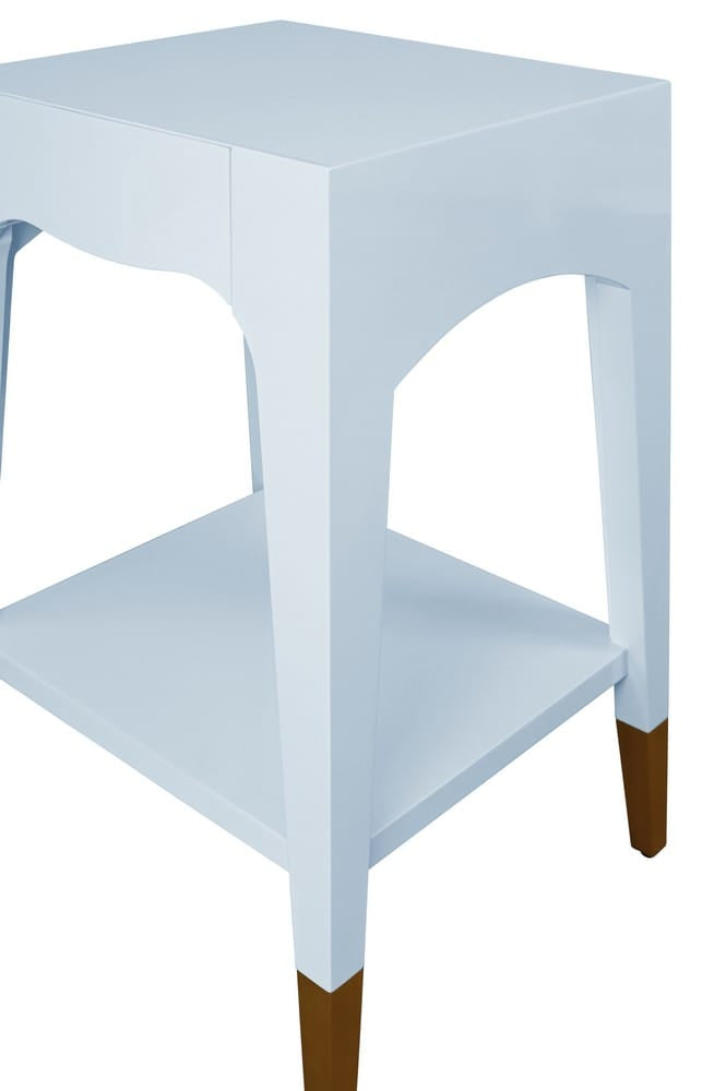 Worlds Away - Tapered Leg One Drawer Side Table With Antique Brass Foot Caps In Light Blue Lacquer - Starlight Blue - PATTI LB view 6