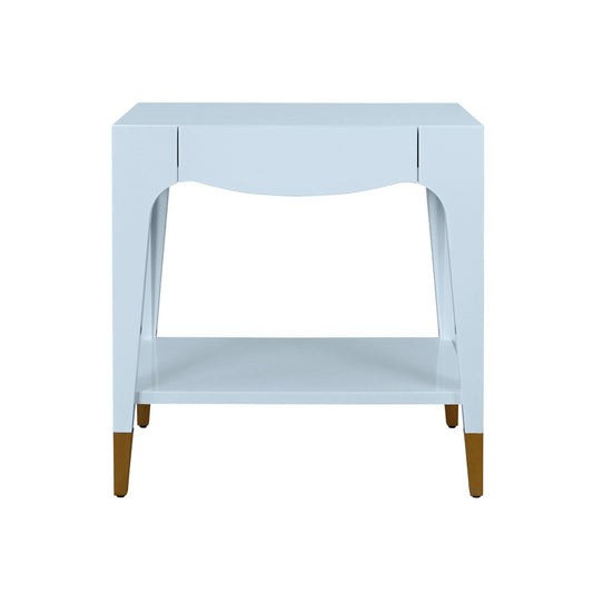 Worlds Away - Tapered Leg One Drawer Side Table With Antique Brass Foot Caps In Light Blue Lacquer - Starlight Blue - RONNY LB view 2