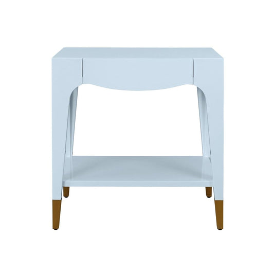 Worlds Away - Tapered Leg One Drawer Side Table With Antique Brass Foot Caps In Light Blue Lacquer - Starlight Blue - RONNY LB view 2
