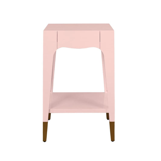 Worlds Away - Tapered Leg One Drawer Side Table With Antique Brass Foot Caps In Pink Lacquer - Peach Whip - PATTI PI view 2