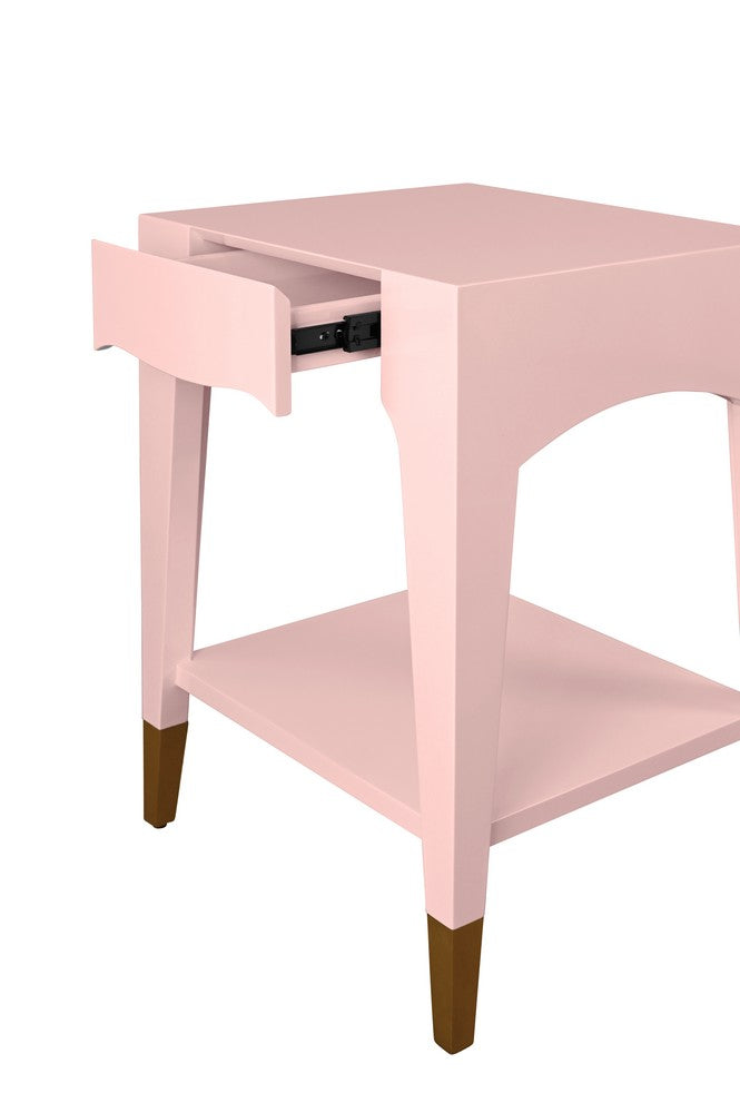 Worlds Away - Tapered Leg One Drawer Side Table With Antique Brass Foot Caps In Pink Lacquer - Peach Whip - PATTI PI view 6