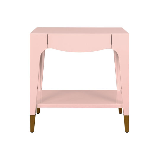 Worlds Away - Tapered Leg One Drawer Side Table With Antique Brass Foot Caps In Pink Lacquer - Peach White - RONNY PI view 2