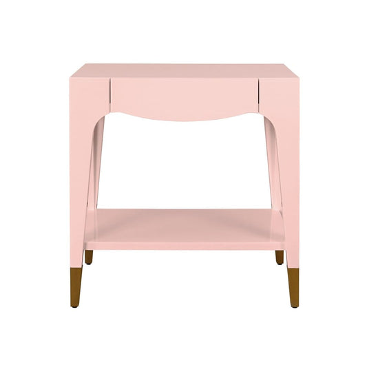 Worlds Away - Tapered Leg One Drawer Side Table With Antique Brass Foot Caps In Pink Lacquer - Peach White - RONNY PI view 2