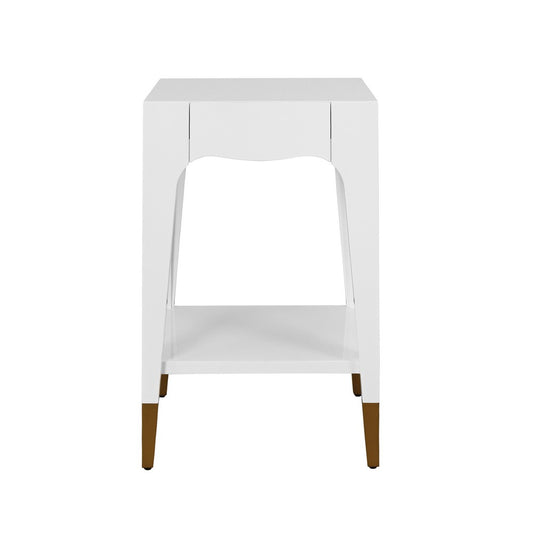 Worlds Away - Tapered Leg One Drawer Side Table With Antique Brass Foot Caps In White Lacquer - Snow White - PATTI WH view 2