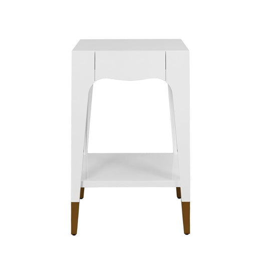 Worlds Away - Tapered Leg One Drawer Side Table With Antique Brass Foot Caps In White Lacquer - Snow White - PATTI WH view 2