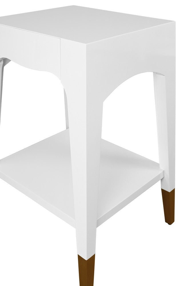Worlds Away - Tapered Leg One Drawer Side Table With Antique Brass Foot Caps In White Lacquer - Snow White - PATTI WH view 6
