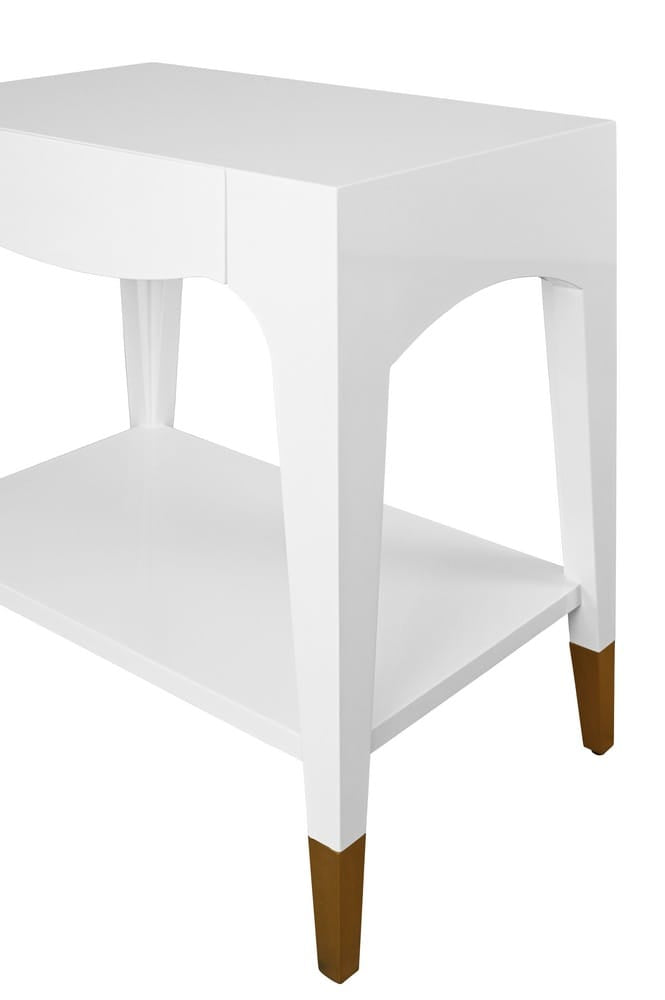Worlds Away - Tapered Leg One Drawer Side Table With Antique Brass Foot Caps In White Lacquer - Snow White - RONNY WH view 6