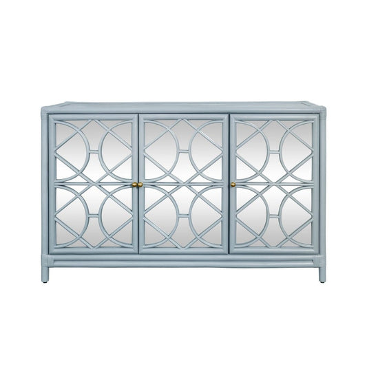 Worlds Away - Three Door Decorative Mirror Front Buffet In Rattan Painted Light Blue - ARIA LB view 2