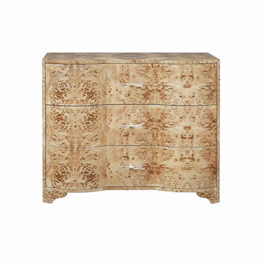 Worlds Away - Three Drawer Chest In Burl Wood With Acrylic Hardware - PLYMOUTH BW view 2