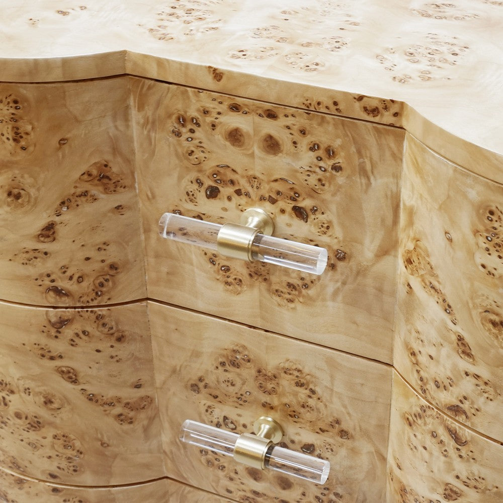 Worlds Away - Three Drawer Chest In Burl Wood With Acrylic Hardware - PLYMOUTH BW view 3