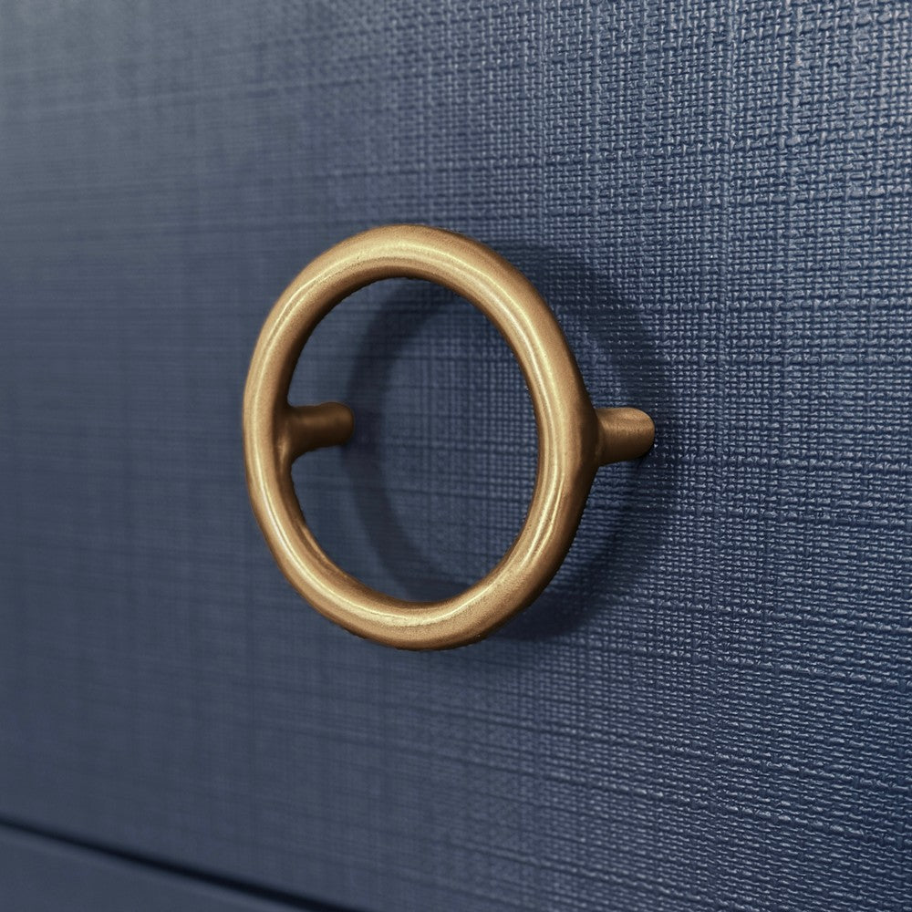 Worlds Away - Three Drawer Chest With Antique Brass Circle Hardware In Textured Navy Linen - GETTY NVY view 6
