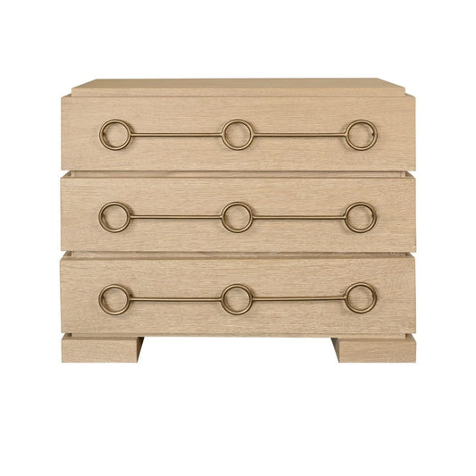 Worlds Away - Three Drawer Chest With Antique Brass Connected Circle Hardware In Cerused Oak - RODERICK CO view 2