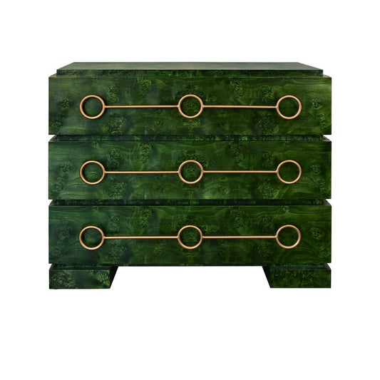 Worlds Away - Three Drawer Chest With Antique Brass Connected Circle Hardware In Emerald Burl Wood - RODERICK EBW view 2