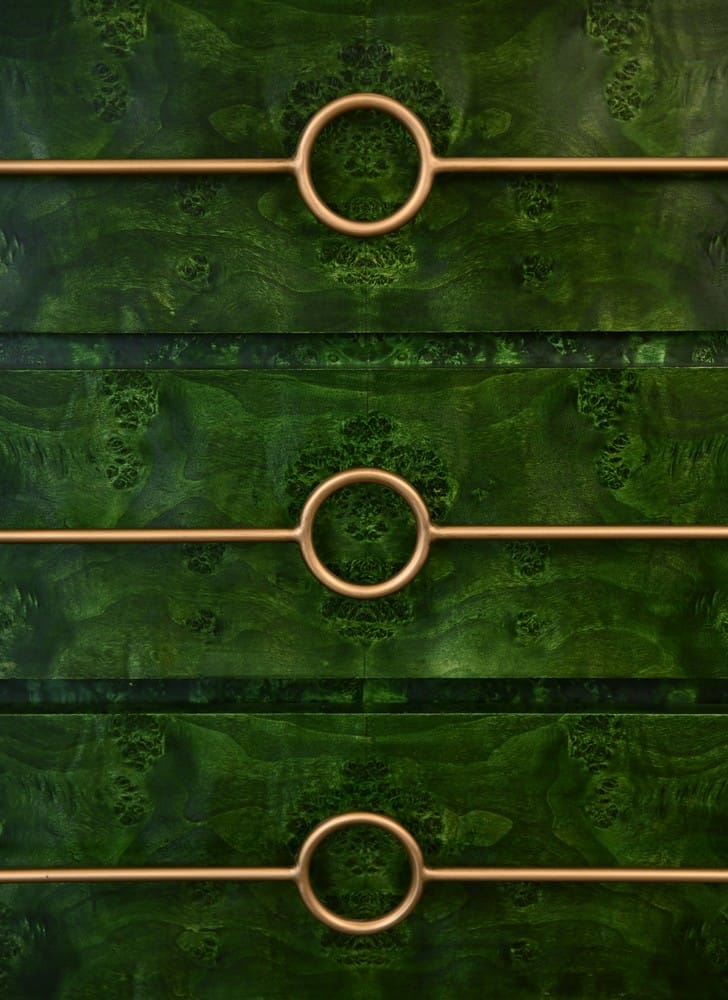 Worlds Away - Three Drawer Chest With Antique Brass Connected Circle Hardware In Emerald Burl Wood - RODERICK EBW view 7