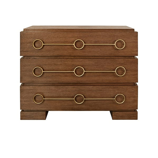 Worlds Away - Three Drawer Chest With Antique Brass Connected Circle Hardware In Provincial Brown Oak - RODERICK PBO view 2