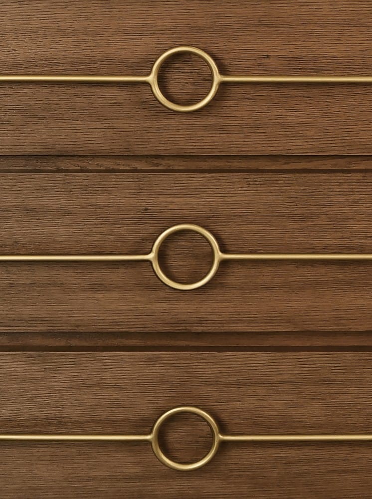 Worlds Away - Three Drawer Chest With Antique Brass Connected Circle Hardware In Provincial Brown Oak - RODERICK PBO view 6