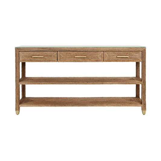 Worlds Away - Three Drawer Console With Satin Brass Hardware And Foot Caps In Wrapped Rope - CASSIE view 2