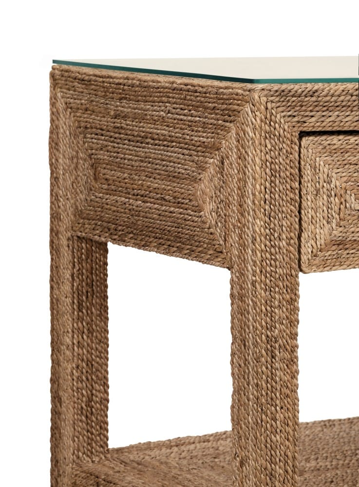 Worlds Away - Three Drawer Console With Satin Brass Hardware And Foot Caps In Wrapped Rope - CASSIE view 6