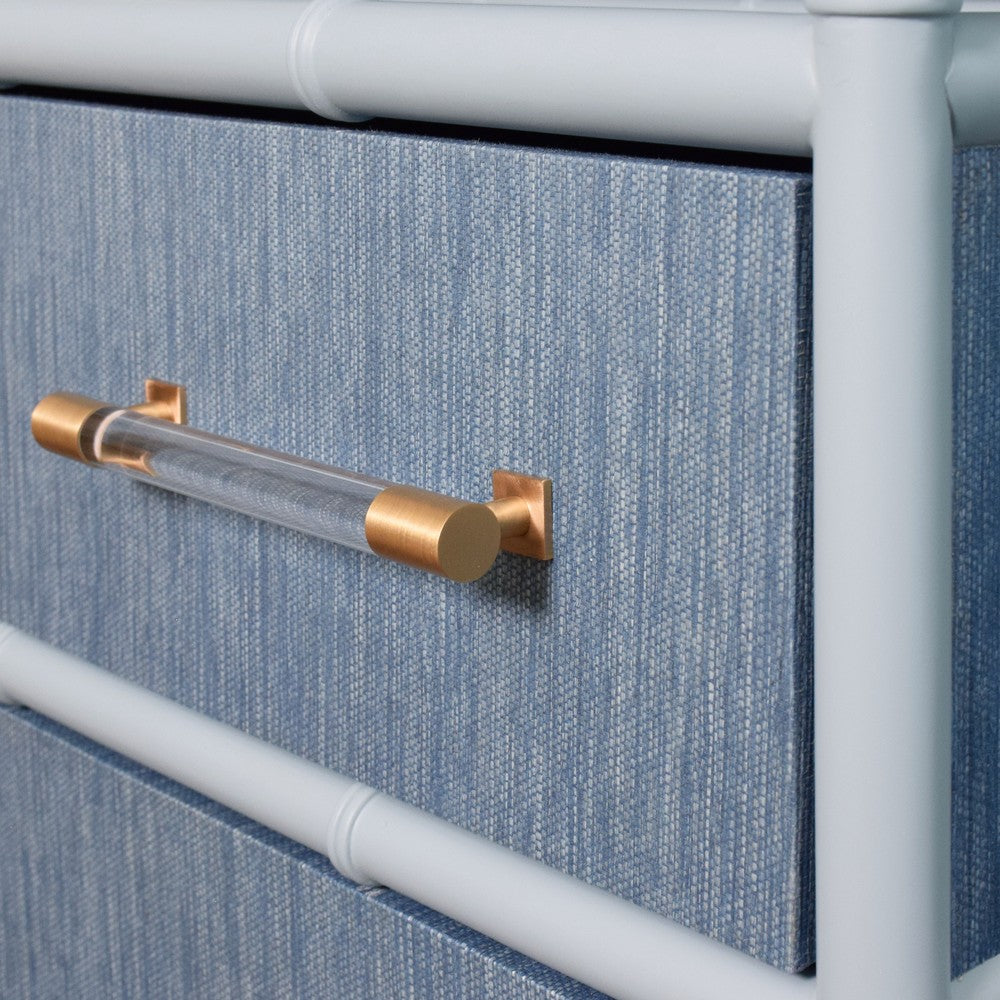 Worlds Away - Three Drawer Etagere With Bamboo Detail In Blue Dyed Grasscloth And Light Blue Matte Lacquer - FLYNN BL view 7