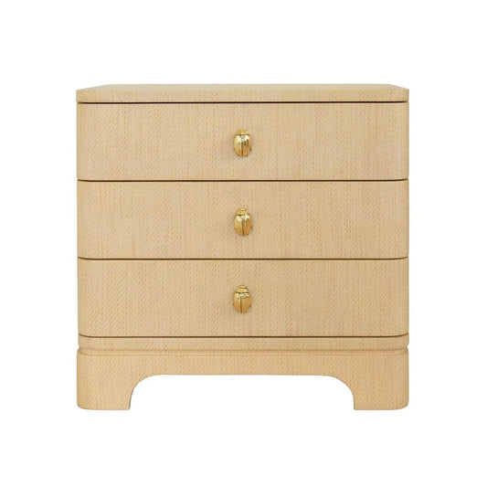 Worlds Away - Three Drawer Rounded Edge Side Table With Brass Beetle Knob In Natural Grasscloth - FORTUNE NAT view 2